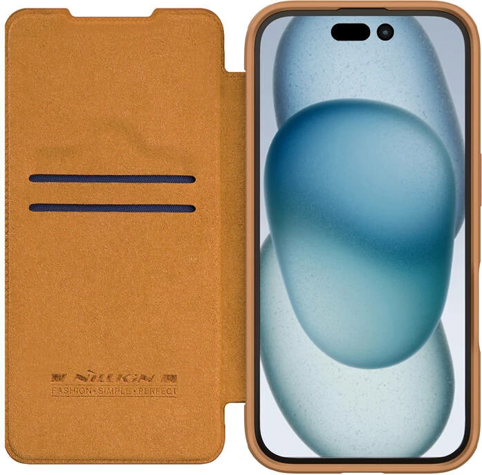Usnjena zaščita Nillkin Qin Prop za iPhone 16, rjava