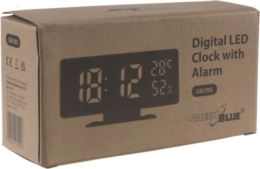 Alarmna ura z merilcem temperature in vlažnosti GreenBlue GB395, črna