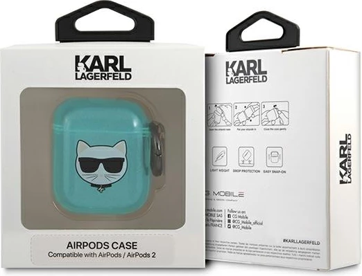 Ohišje Choupette Head Karl Lagerfeld za AirPods 1/2, modro
