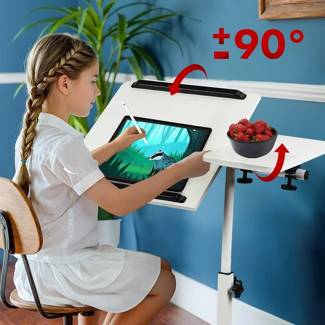 Mobilna miza za prenosnik, Maclean MC-121 W, nastavljiva višina 59–89 cm, bela