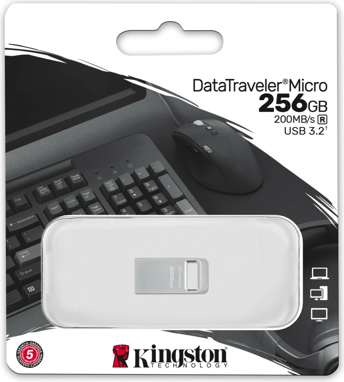 Ultra majhen USB Kingston DataTraveler Micro 256GB, USB 3.2, kovinski, srebrn