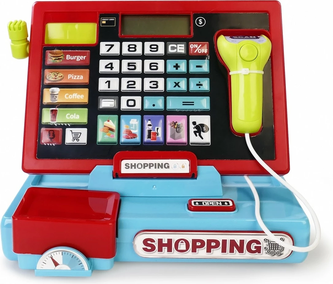 Igralna blagajna z bralnikom in tehtnico, večbarvna, komplet dodatkov Artyk 142543