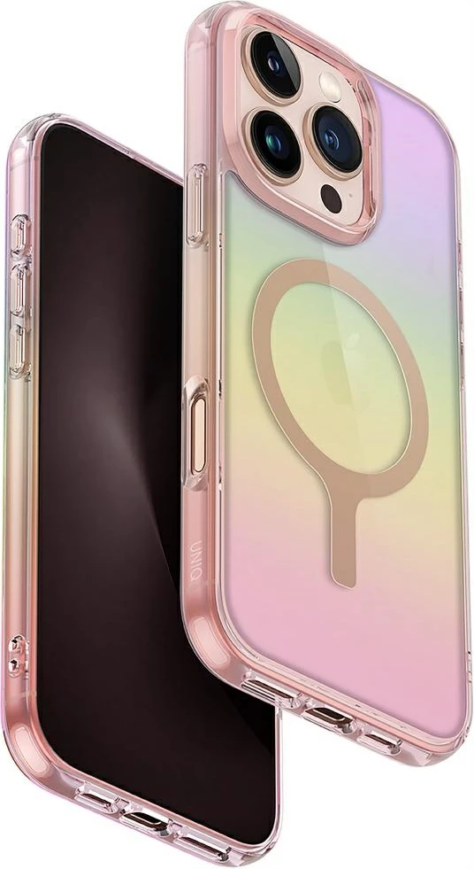 Ovitek za telefon UNIQ Iridescia Magclick Charging za iPhone 16 Pro, rožnat