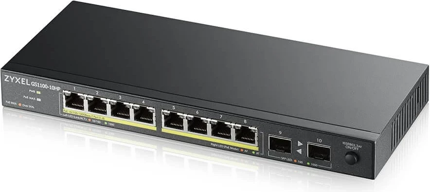 Stikalo Zyxel GS1100-10HP v2, Gigabit Ethernet, PoE, črno