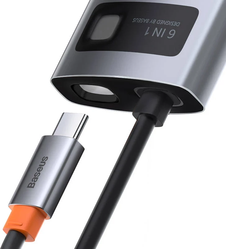 Večfunkcijski USB-C hub Baseus Metal Gleam Series CAHUB-CW0G, 6 v 1, 3x USB 3.0 + HDMI + USB-C PD + Ethernet RJ45, siv