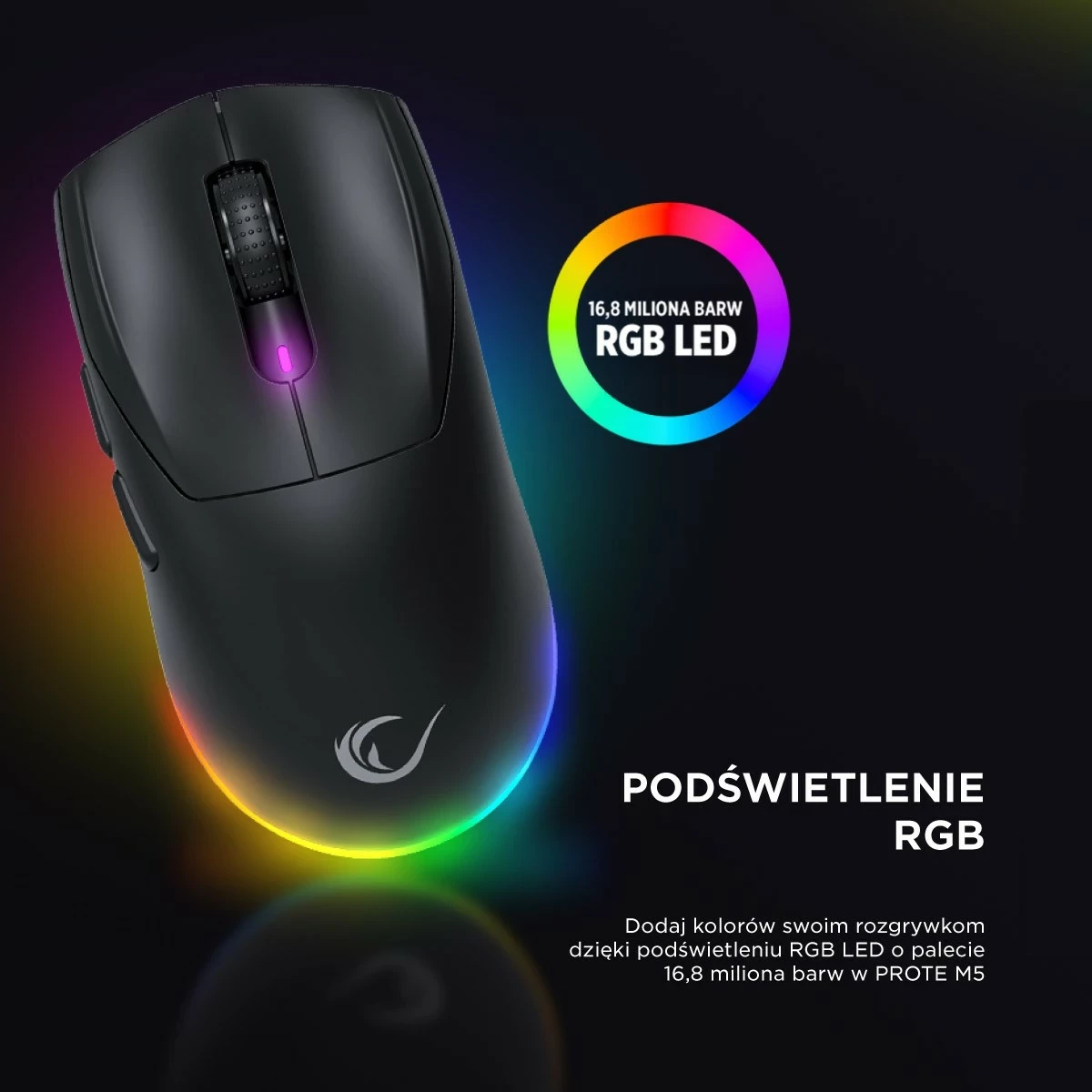 Gaming miš Rampage Prote M5, 24000 DPI, RGB LED, 1 kHz, črn