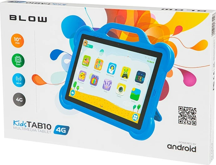 Tablični računalnik za otroke BLOW KidsTAB10 4G, 10,1", 4 GB RAM, 64 GB, Android 12, modra z ovitkom