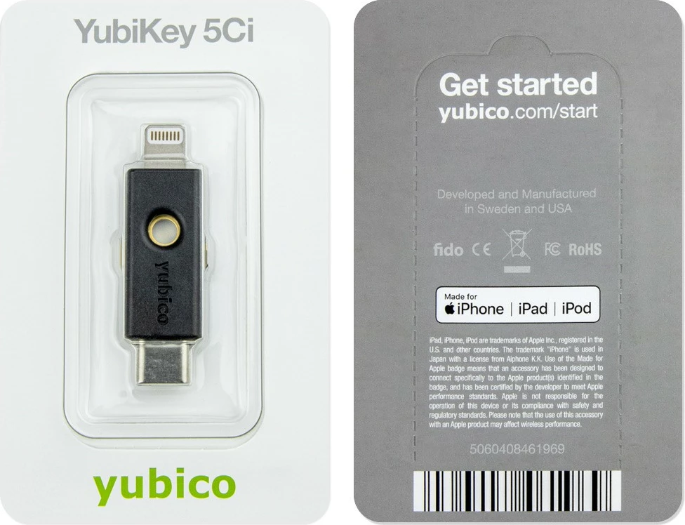 Varnostni ključ YubiKey 5Ci Yubico, MacOS, Android, Windows, ChromeOS, USB-C, Lightning, črn