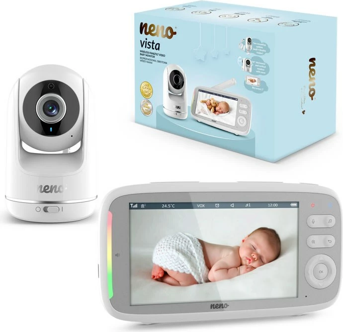 Monitor za dojenčke z vrtljivo kamero, 5" zaslon, bel Neno VISTA