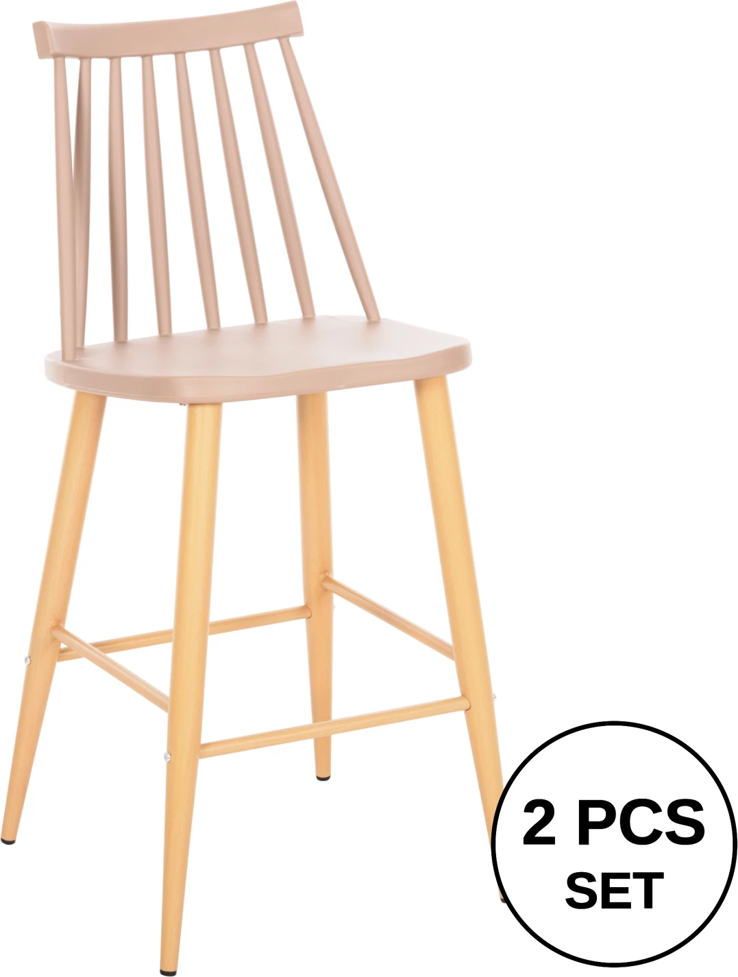 Barski stol srednje višine VANESSA FH9300.25 kapučino PP & kovinske noge v barvi lesa 45,5x46x97Hcm, set 2 kosov