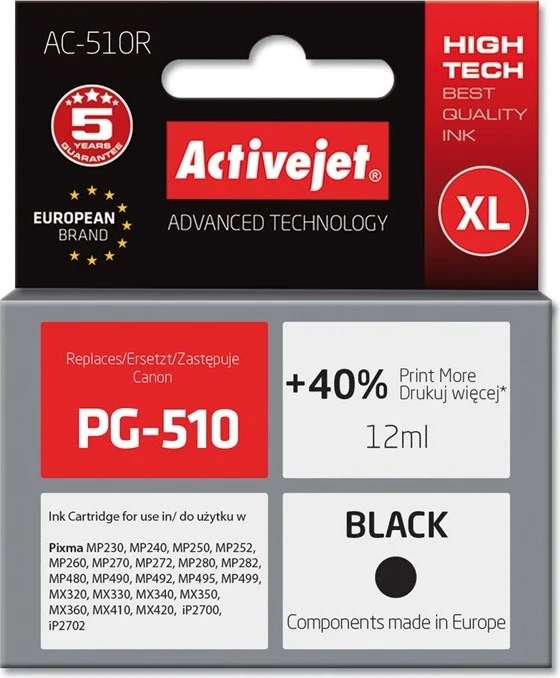 Zamenljivo črnilo Activejet AC-510R za Canon, 12 ml, črno