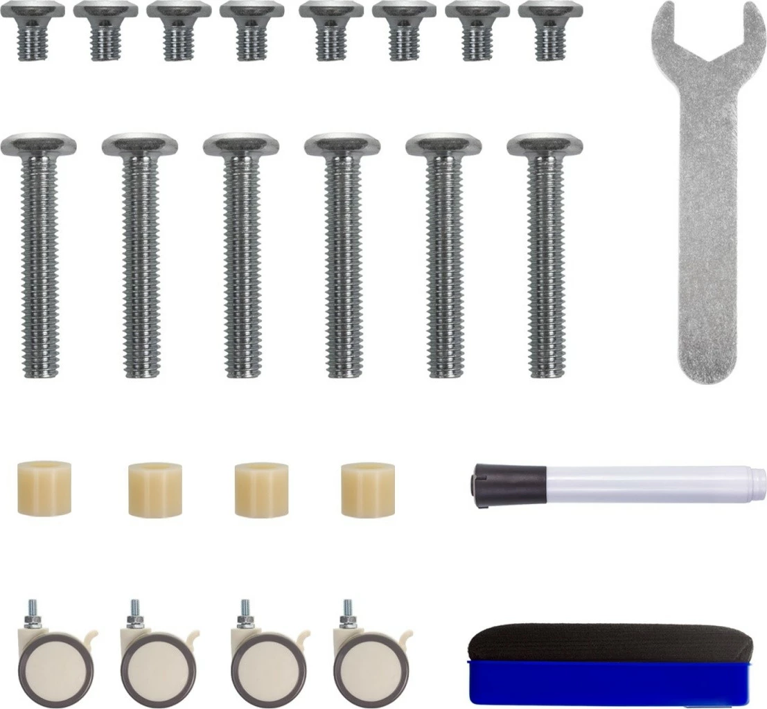 Tabla za suho brisanje 119x79 cm, mobilna z 4 kolesi z zavoro, nemagnetna, vertikalna, vključuje marker in gobico — Ergo Office ER-305, bela