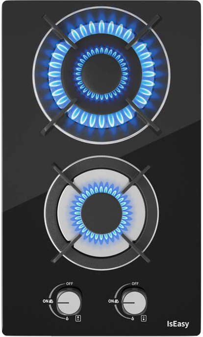 Plinska kuhalna plošča s črnim steklenim panelom, 2 gorilnika, IsEasy MGBG-312A, črna