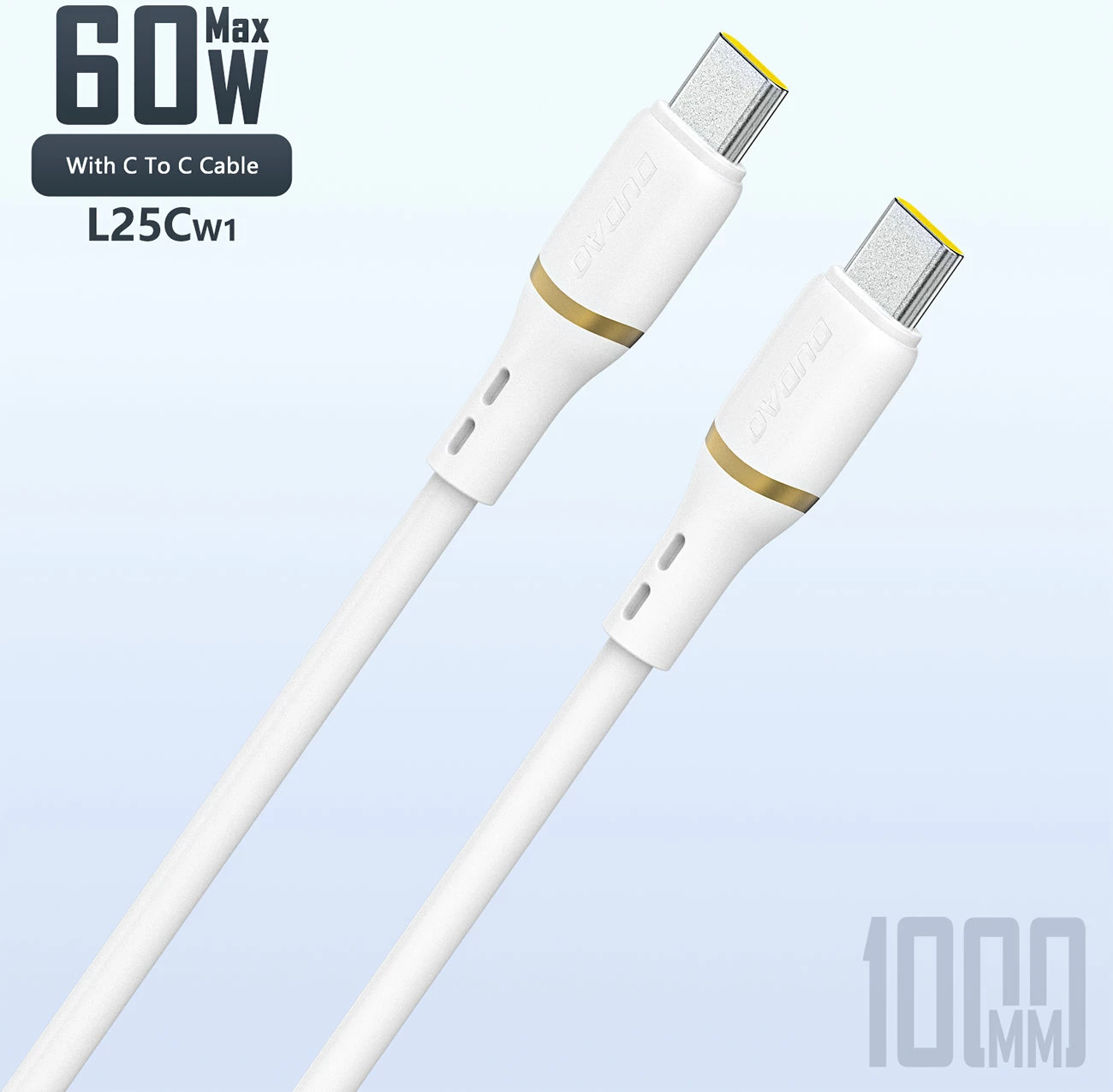 Silikonski USB-C na USB-C kabel Dudao L25C PD 60 W 1 m, bel, 480 Mb/s
