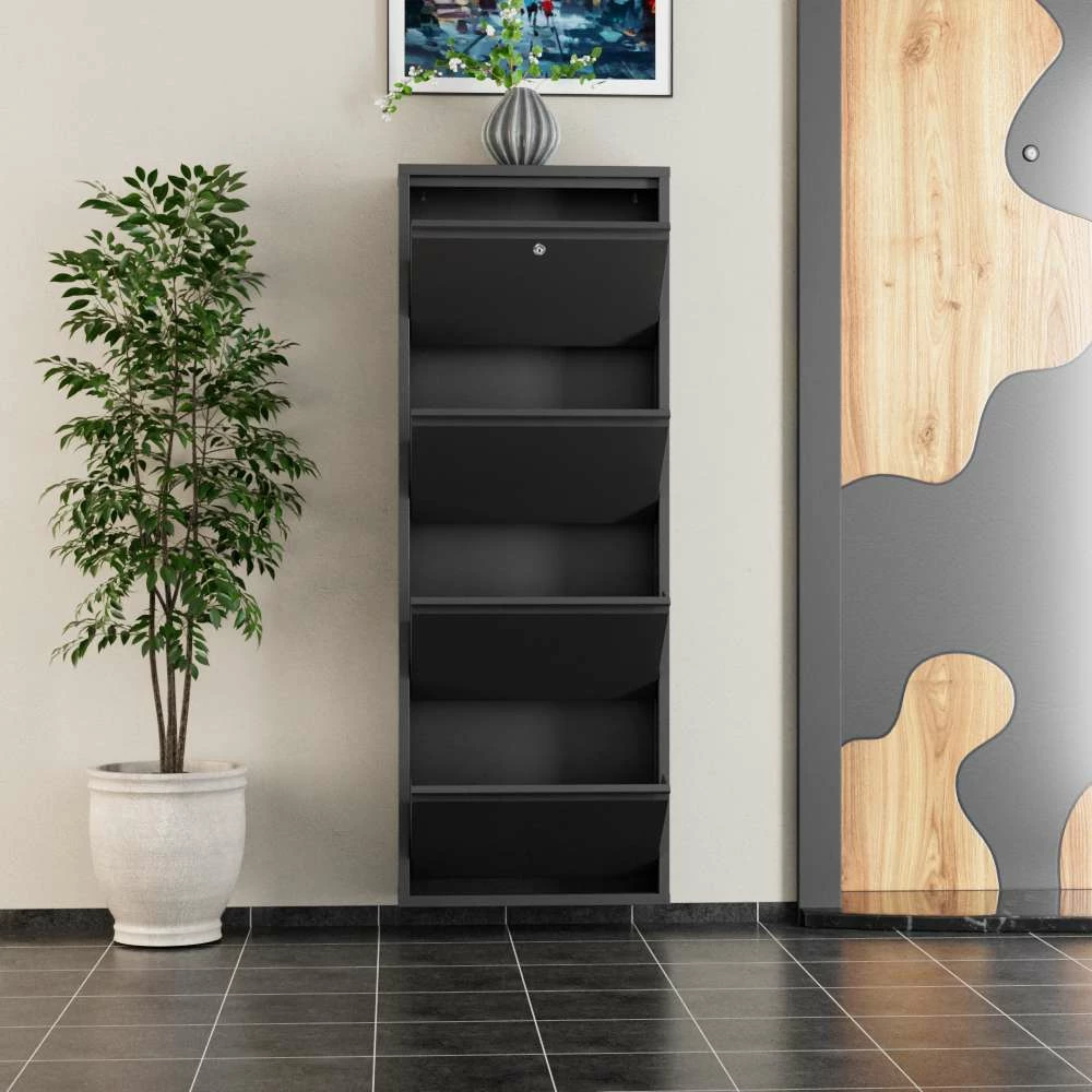 Omarica za čevlje, 4-delna, kovinska, antracit, z zaklepanjem Skye Decor