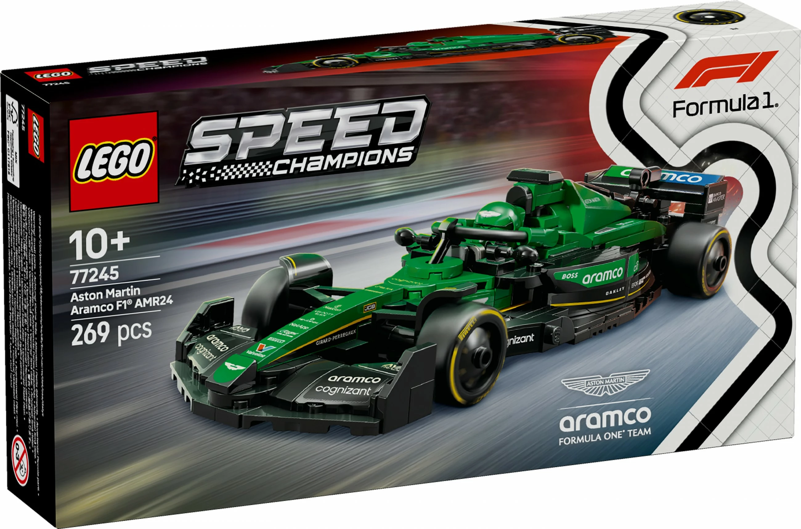 Model dirkalnega avtomobila Aston Martin Aramco F1 AMR24, komplet LEGO, 269 kosov, večbarven