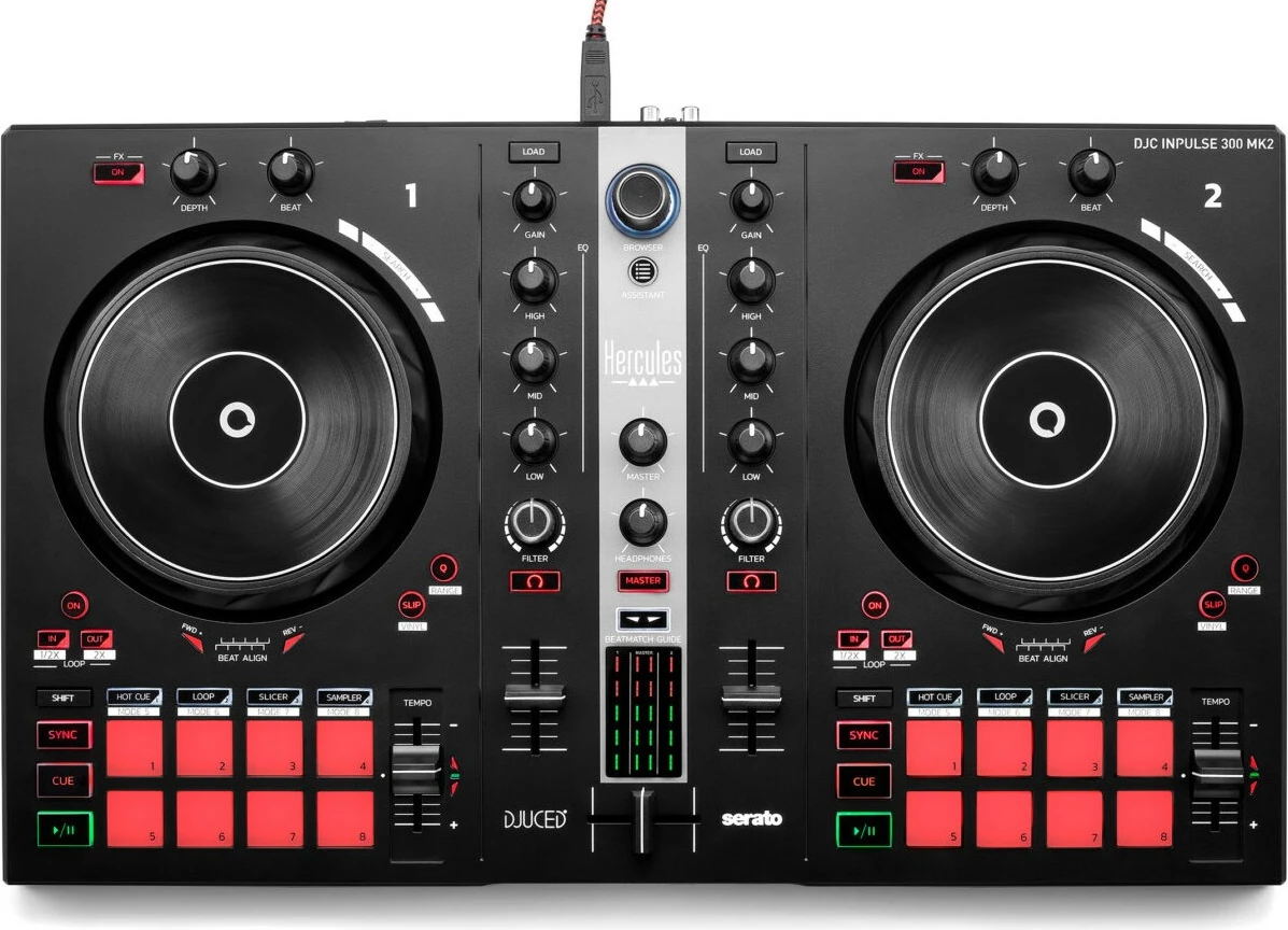 DJ kontroler Hercules INPULSE 300 MK2, USB, 3,5 mm, črno/rdeč