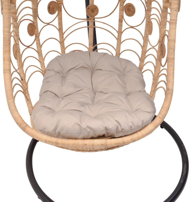 Viseča gugalnica rattan, Labreone, naravna barva - črn metal - bež blazina, 82x82x200 cm