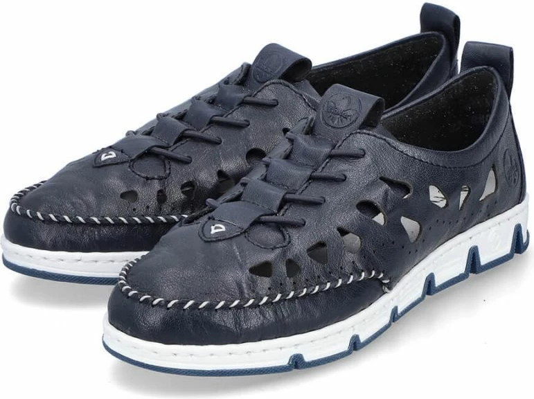 Superge odprte iz usnja Rieker, modro mornarske, ženske