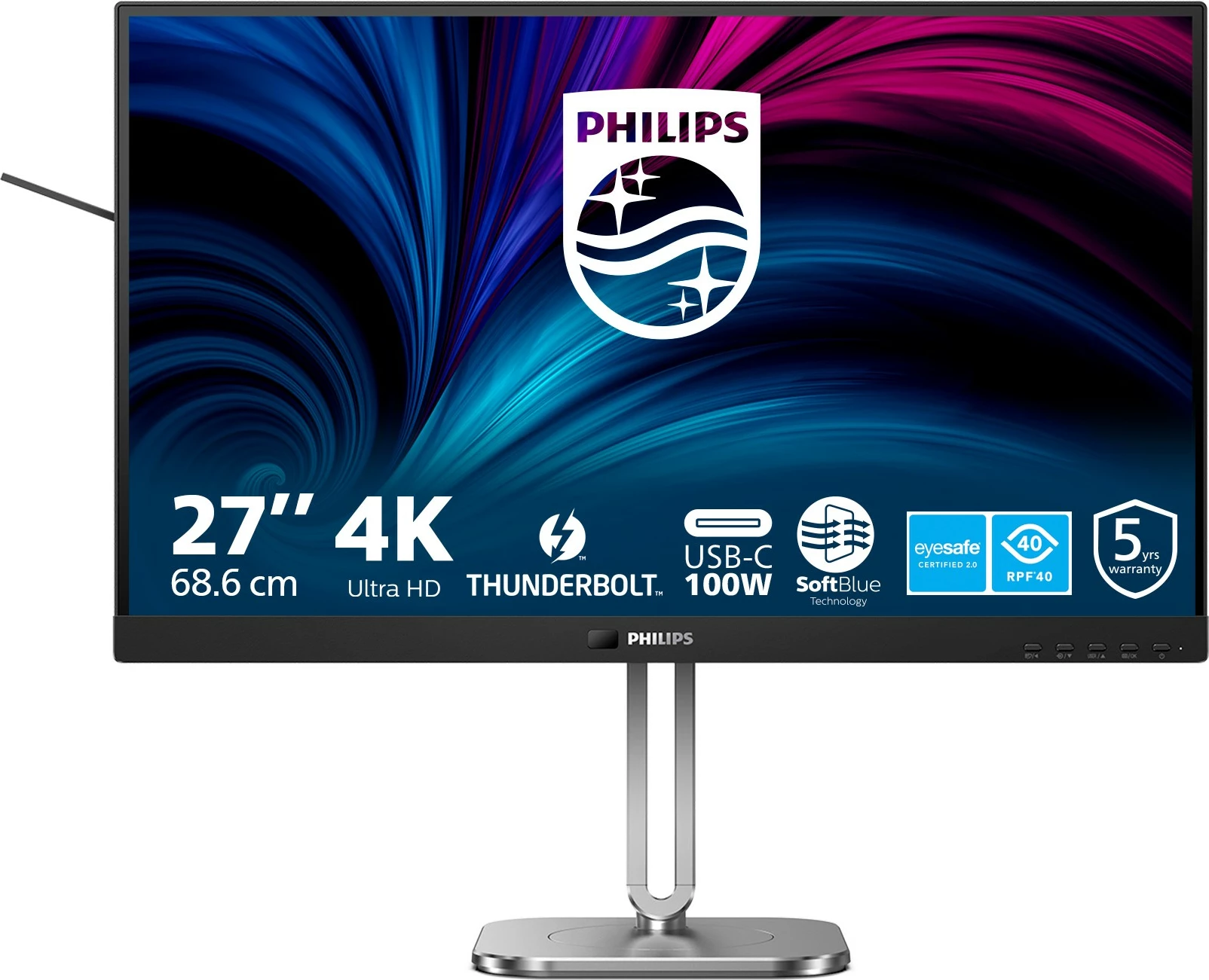 Monitor 27'' 4K Ultra HD, Thunderbolt, USB-C, HDMI, DP, črn/siv Philips 27B2U6903
