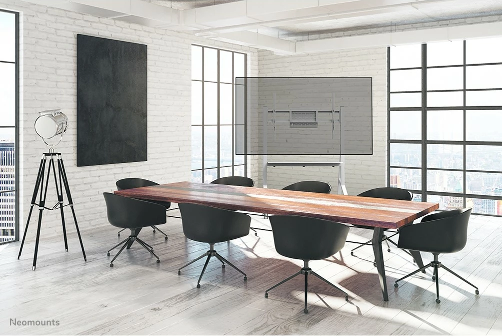 Mobilna multimedijska voziček za TV 55-86", Neomounts FL50-525WH1, jeklo, bel, nastavljiva višina