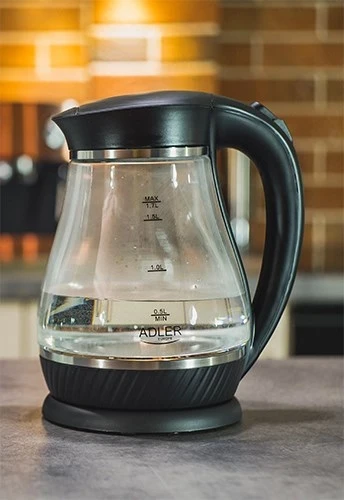 Električni kuhalnik vode Adler AD 1274 B, 1,7 L, 2200 W, črn/prosojen