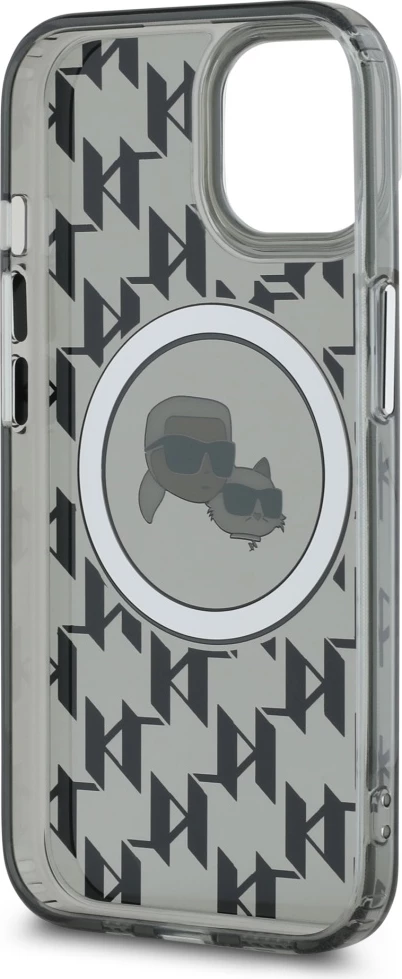 Ovitek Karl Lagerfeld IML Monogram Karl & Choupette Head MagSafe za iPhone 15 Plus, črn