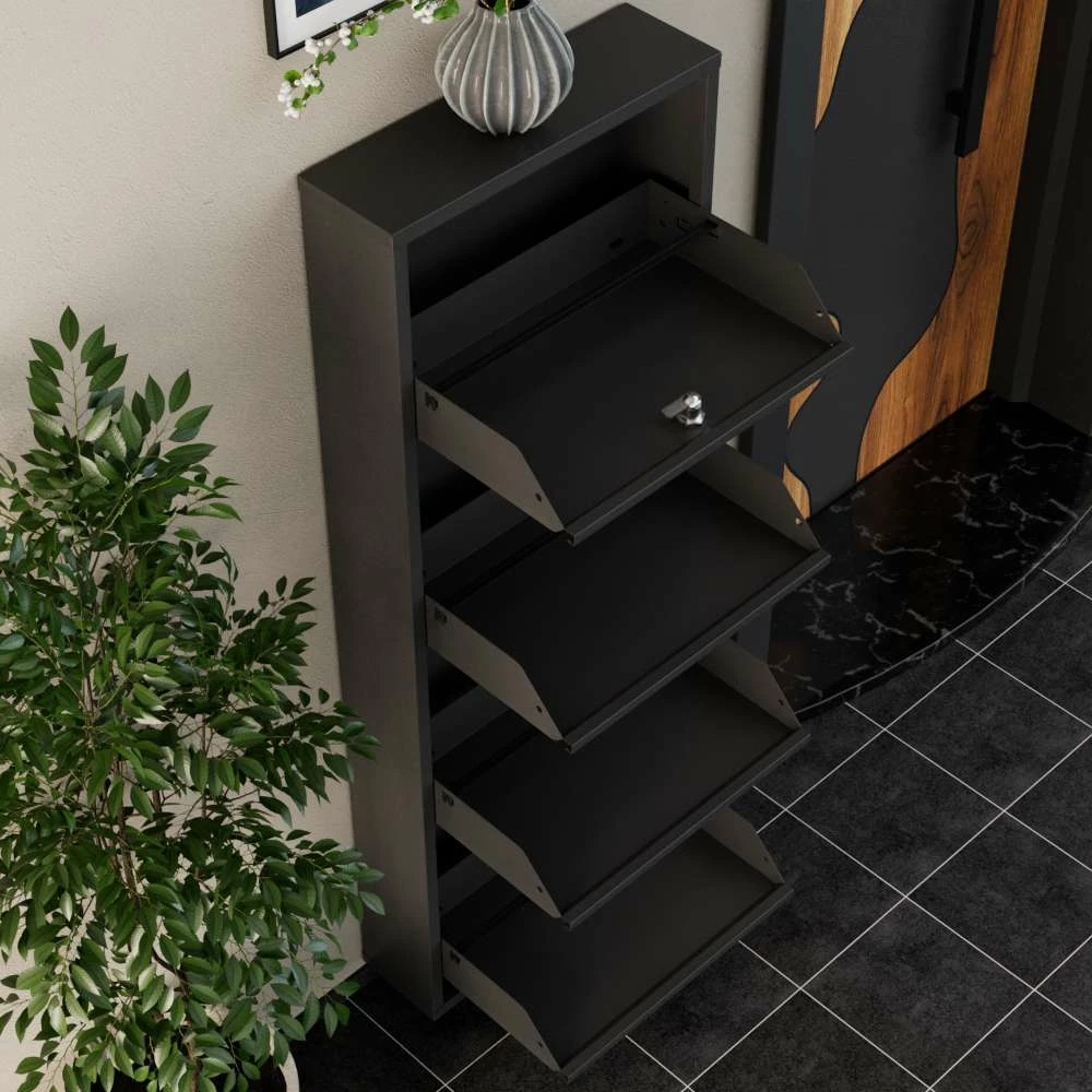 Omarica za čevlje, 4-delna, kovinska, antracit, z zaklepanjem Skye Decor