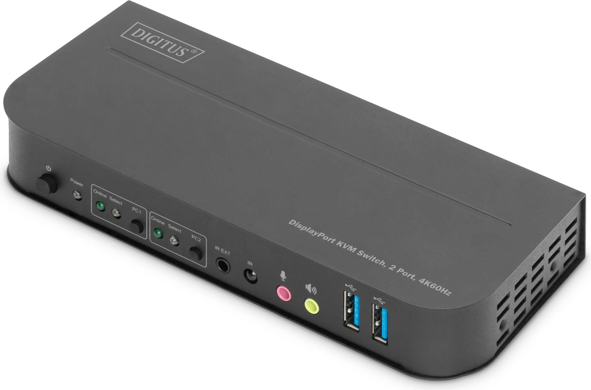 KVM stikalo Digitus DS-12850, 2 vrata, 4K/60Hz, 2x DP v 1x DP/HDMI, črno