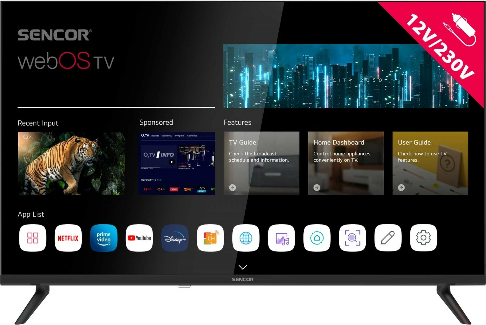 Pametni televizor 32 inč, Sencor SLE 32S830WB, webOS LG, Wi‑Fi, Bluetooth, HD Ready, črn