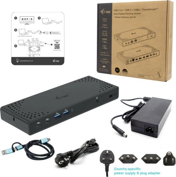 Napredno docking stojalo I-Tec USB 3.0/USB-C/Thunderbolt 3 Gen2, 100W, 2xHDMI, 2xDisplayPort, 4xUSB, LAN, črno