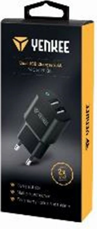 Stenski polnilec YENKEE YAC 2024BK, 2x USB A, 12 W, 2,4 A, črn