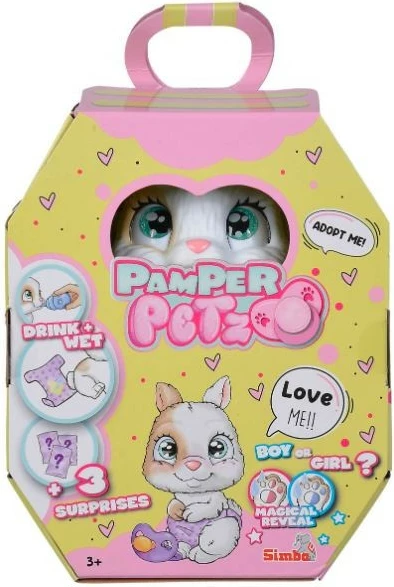 Igrača zajček Pamper Petz Bunny, Simba, 15 cm, komplet s 3 presenečenji