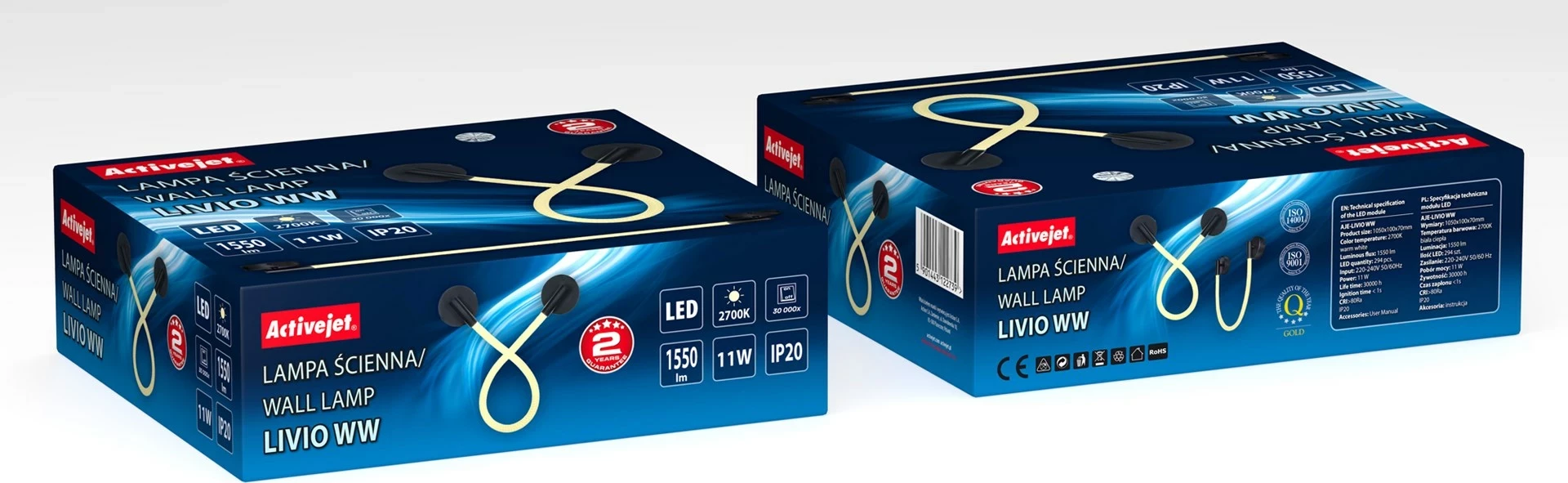 Stenska LED svetilka AJE-LIVIO WW Activejet, črna