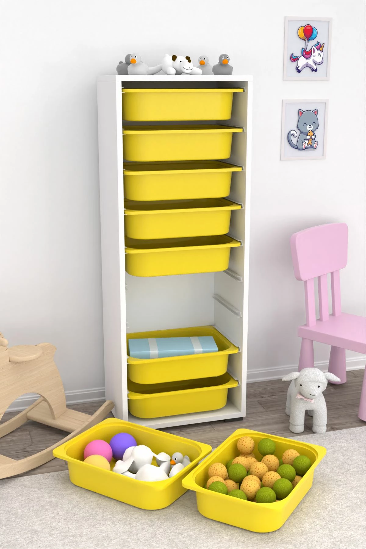 Večfunkcijska omarica Hanah Home, Zola 9N, bela-rumena