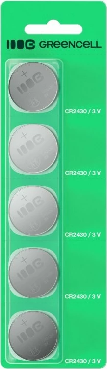 Gumbna baterija Green Cell CR2430 X5, 290 mAh, 3 V, litijeva, pakiranje 5 kosov