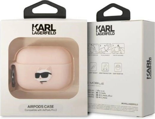 Silikonska zaščitna prevleka za AirPods Pro 2, Karl Lagerfeld KLAP2RUNCHP, rožnata