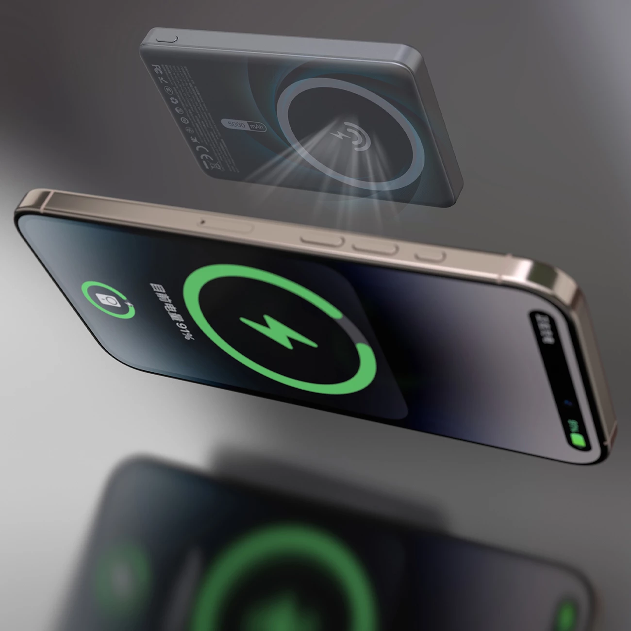 Powerbank, 10000 mAh, MagSafe, kovinska ohišje, z obročem za stojalo Dudao K28, srebrn