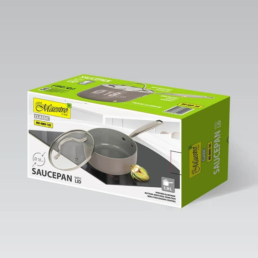 Lonček za kuhanje, 1,9 L, 18 cm, s steklenim pokrovom, gri - Maestro MR-4009-18S