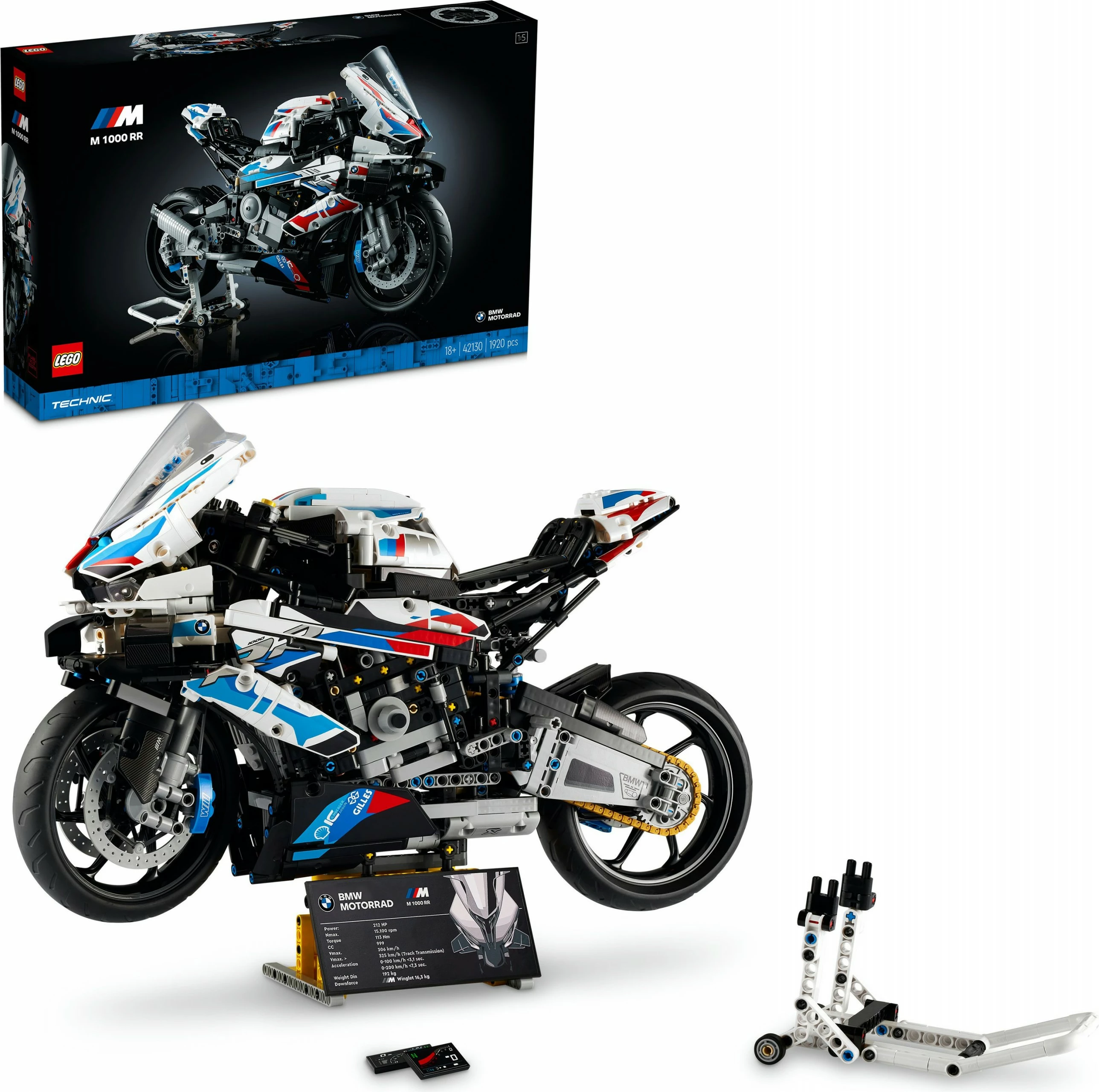 Model motorja v merilu 1:5 LEGO Technic BMW M 1000 RR, 1921 delov, večbarven