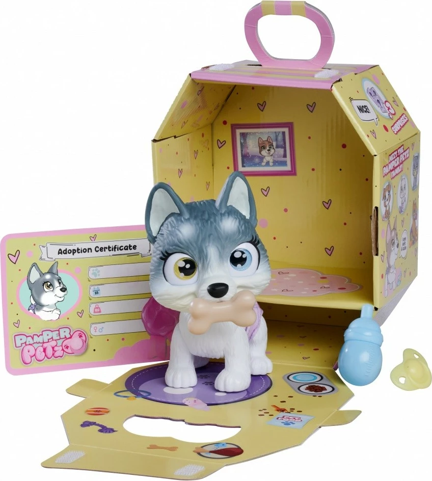 Igrača figurica husky Pamper Petz Simba, 15 cm, set z dodatki
