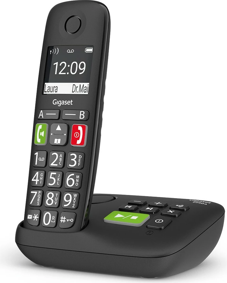 Brezžični analog/DECT telefon z zvočnikom in avtomatskim odgovor. Gigaset E290A, črn