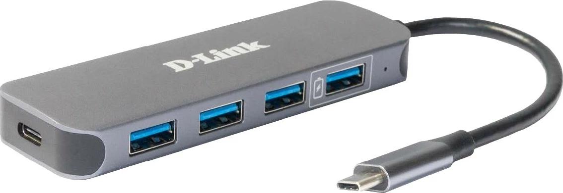 USB hub, 4x USB 3.0, 1x USB-C, 60W, D-Link DUB-2340, siv