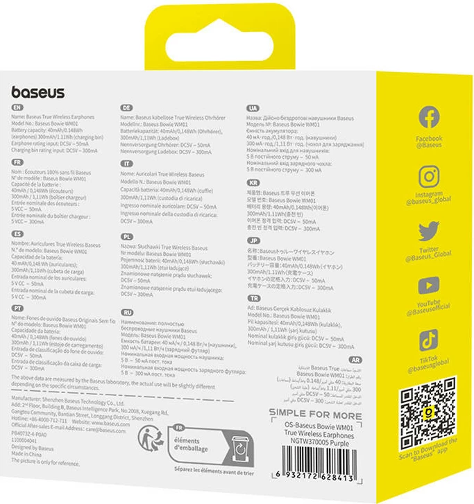 Brezžične slušalke Baseus Bowie WM01, TWS, Bluetooth 5.3, vijolične