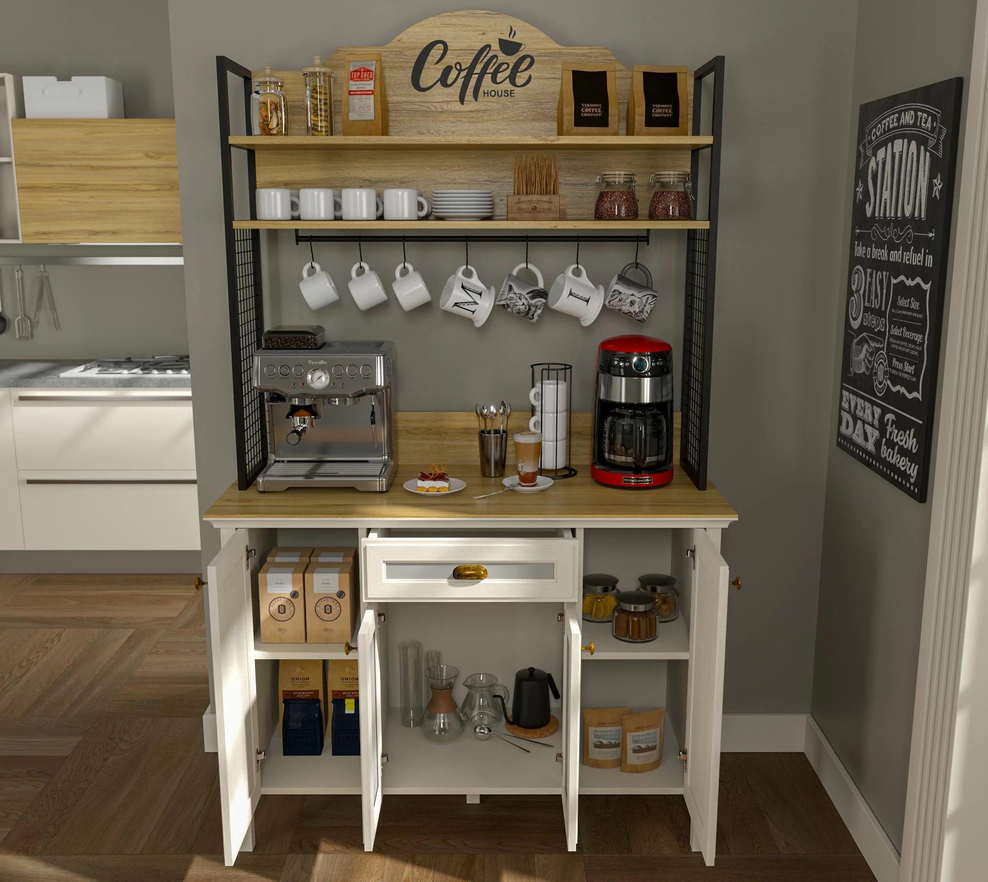 Omara za kavo, kremasta, hrast, črna Skye Decor FRN-21027
