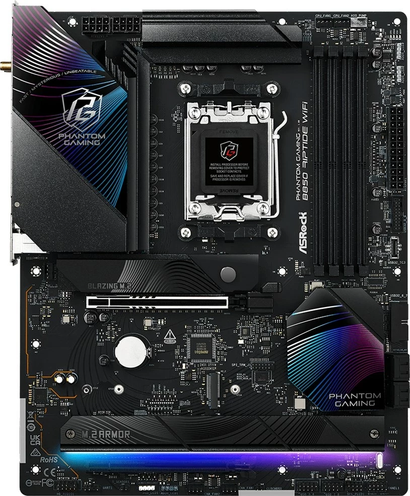 Plošča za matično ploščo Phantom Gaming B850 Riptide WiFi, ASRock, Socket AM5, ATX, črna