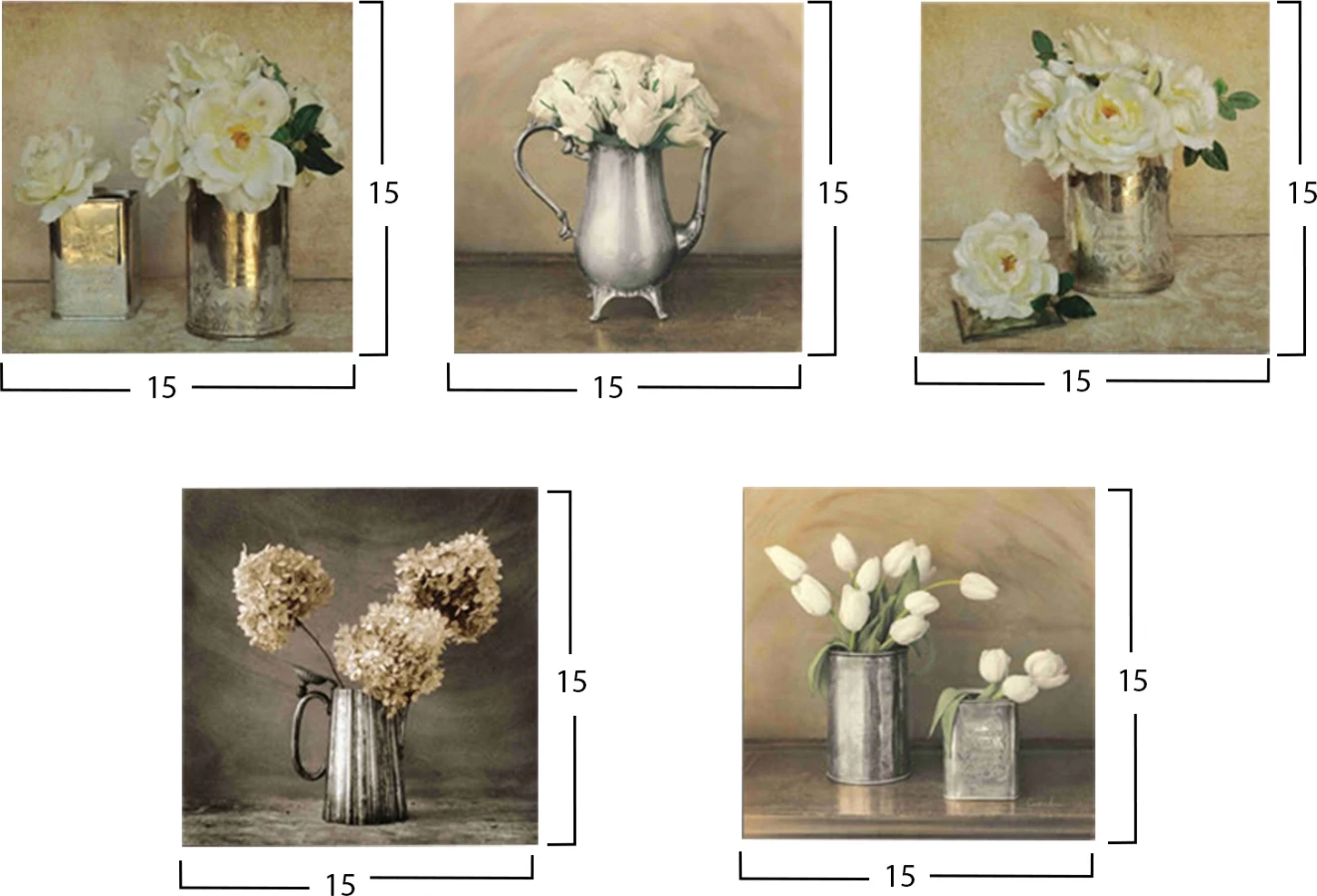 Dekorativna slika v petih delih, MDF, z romantičnimi cvetlicami FH7205.02 75x0,3x15 cm