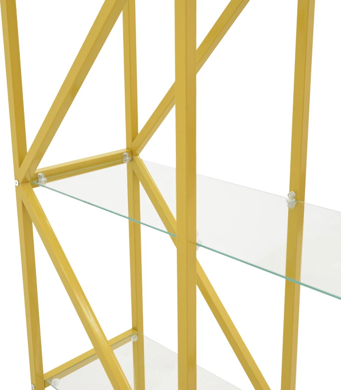 Polica Aylan, steklo in kovina, zlata, 100x30x200 cm