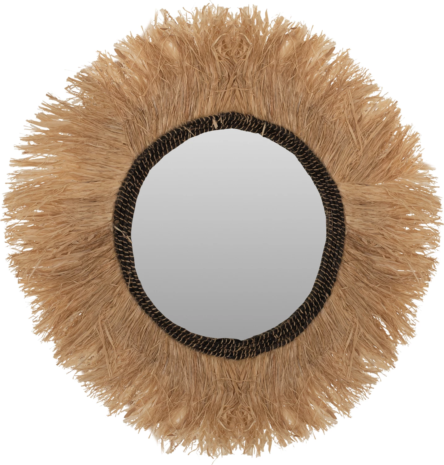 Okroglo ogledalo s sisalovim in abakovim okvirjem v naravni-črni barvi Φ90cm