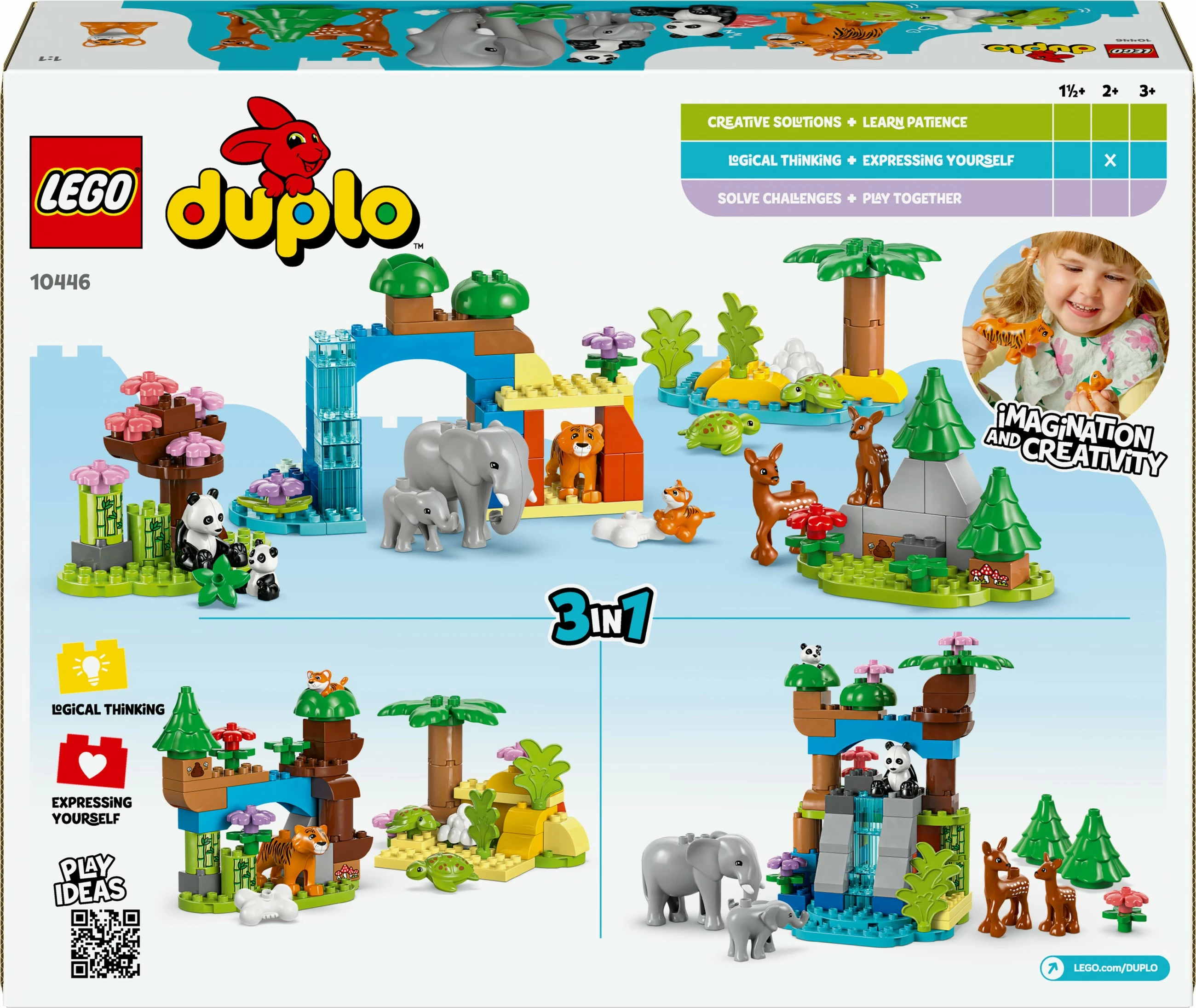 Igralni set LEGO DUPLO 10446 Wildtier-Familien 3‑v‑1, 92 kosi, večbarven